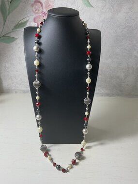 Long Multicolor Beaded Necklace With Silver-Tone Accents & Lobster Clasp
